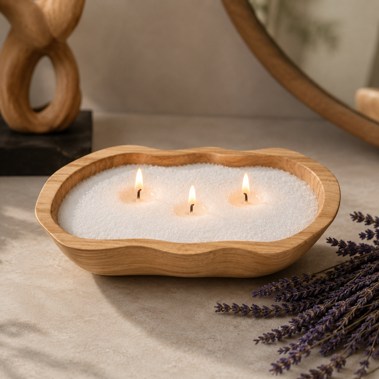 Wavy Refillable Wooden Candle Vessel