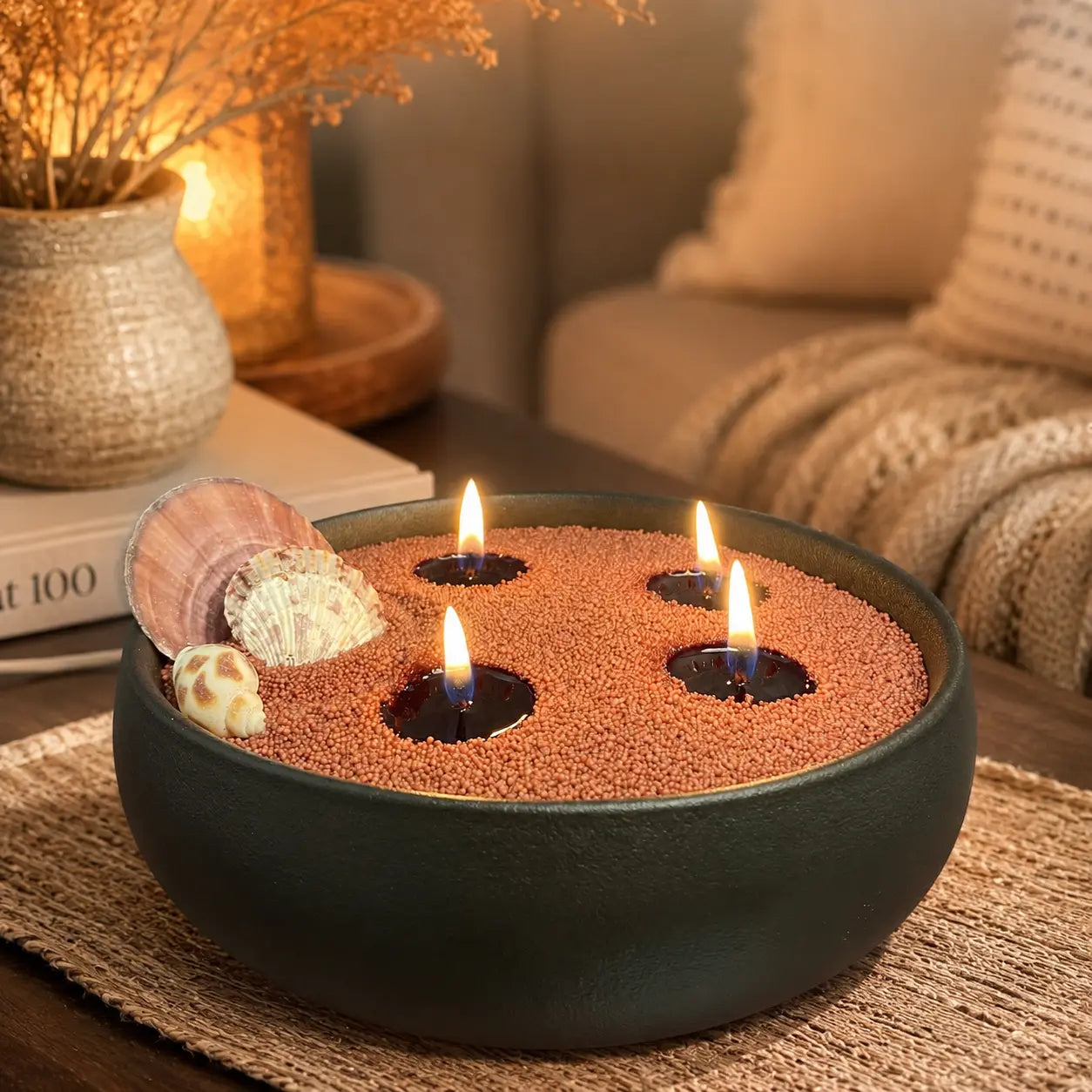 mocha brown pearled candle wax used in a large vessel with multiple wicks