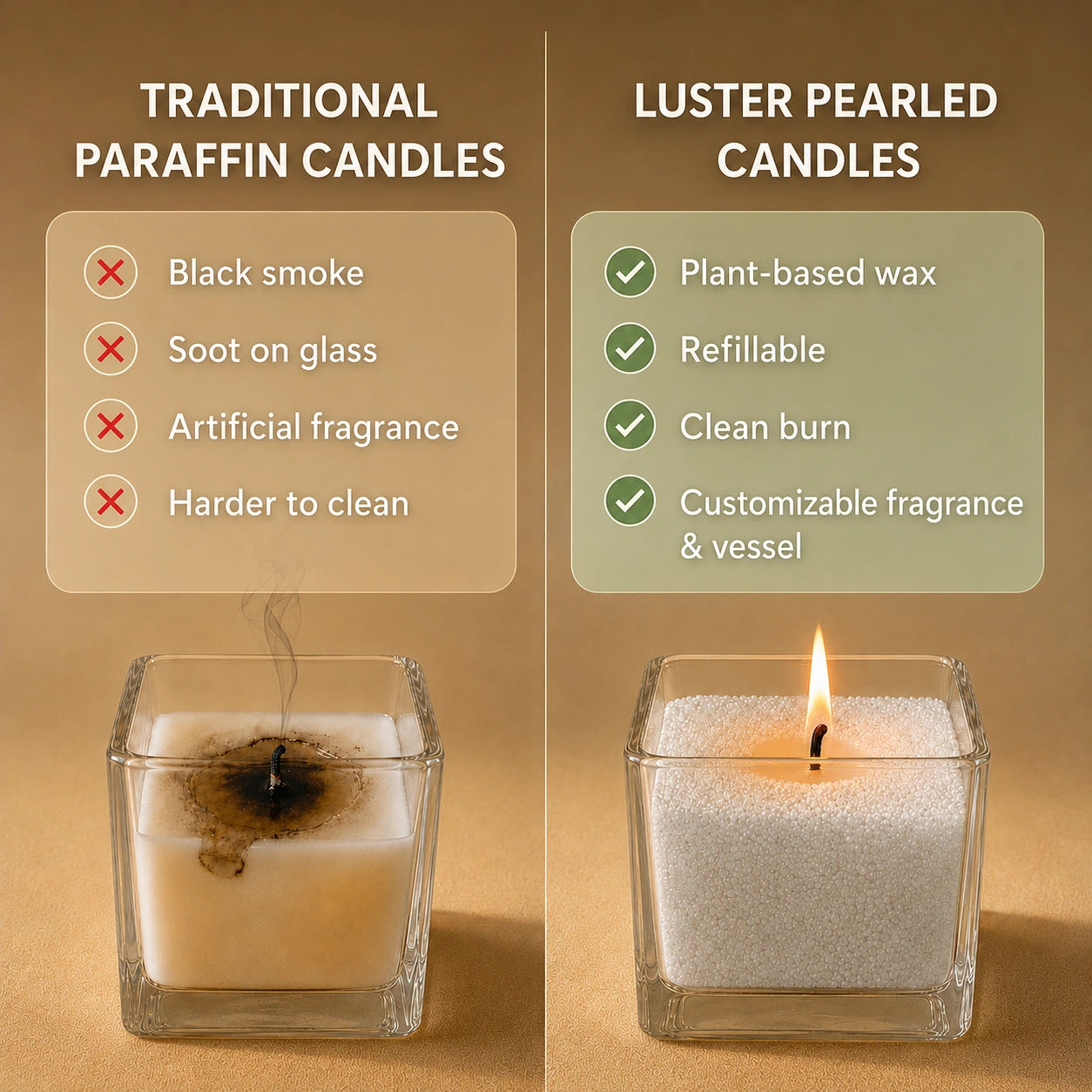 pearled candle wax compared with traditional paraffin candles