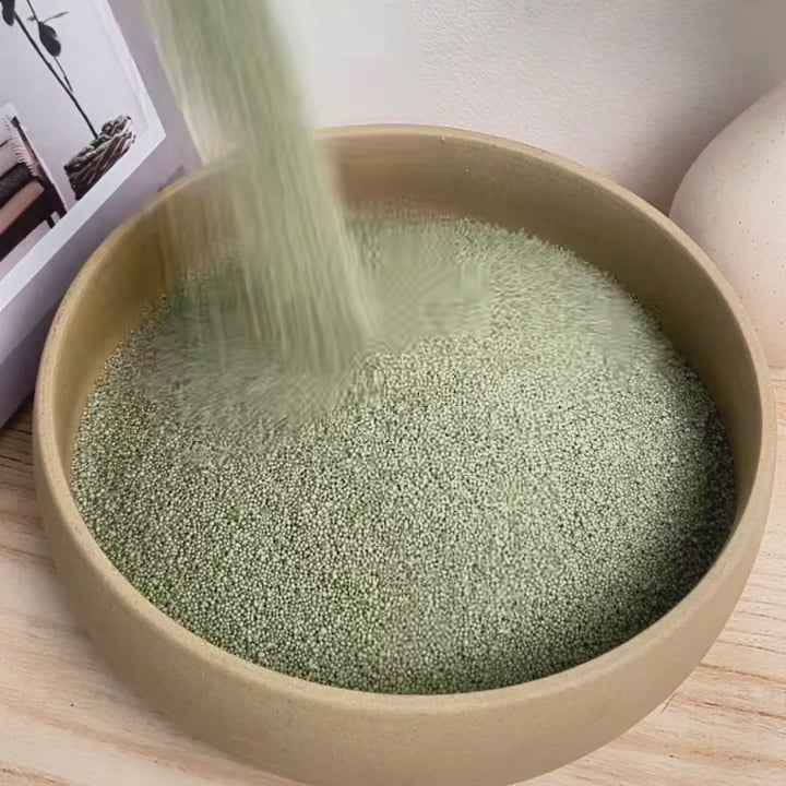 Sage Green pearled candle wax in a minimal vessel with a calm natural atmosphere