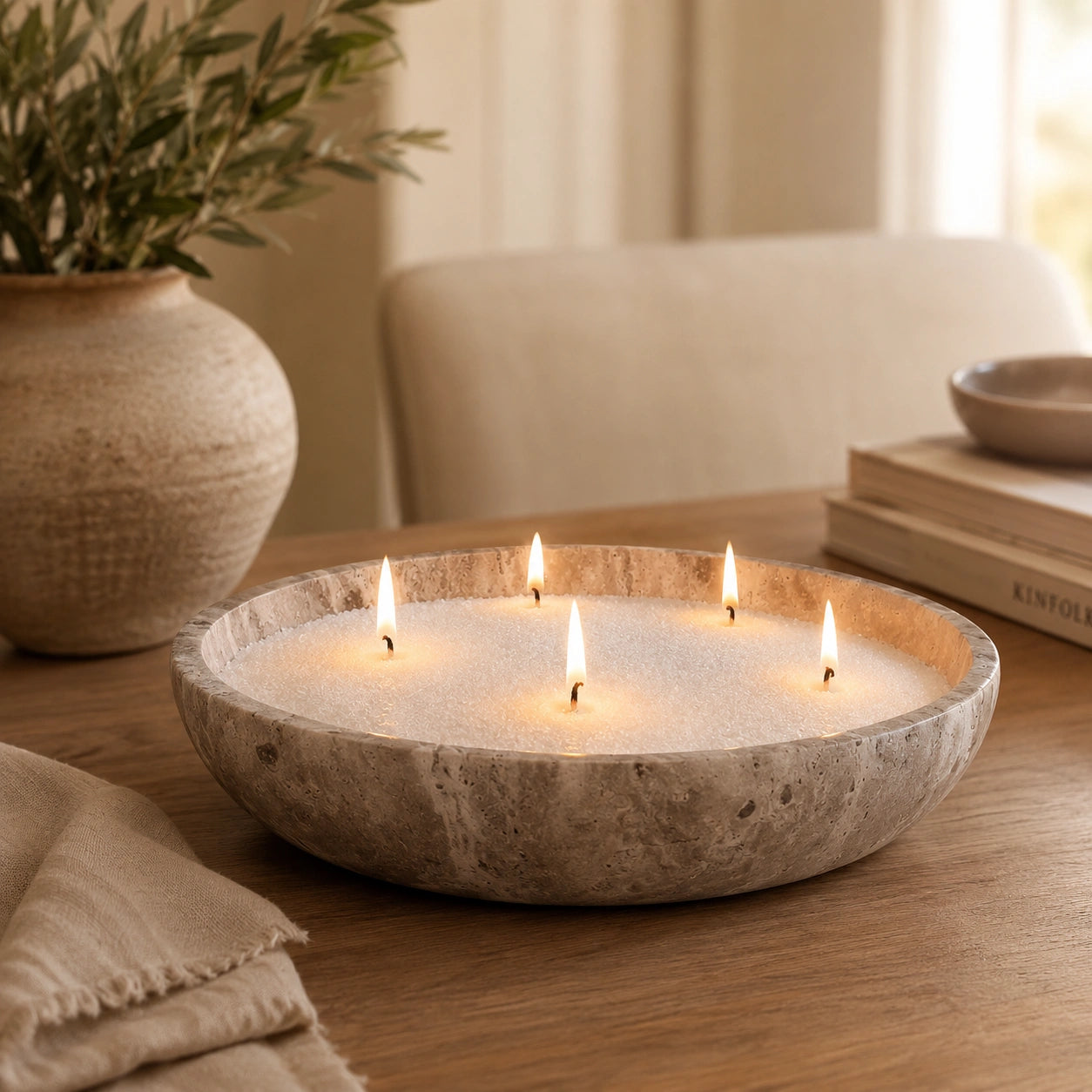 soft white pearled candle wax styled as a beautiful giftable candle scene