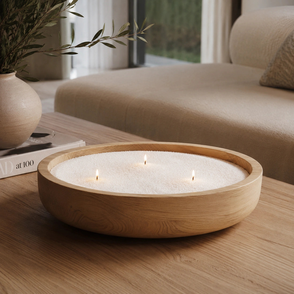soft white pearled candle wax displayed in a warm home vessel scene